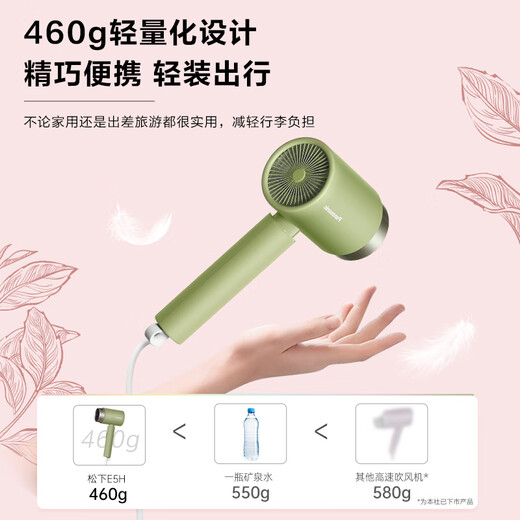 Panasonic household hair dryer high-power high-speed high-wind constant temperature quick-drying portable dormitory household negative ion hair dryer girl gift EH-WNE5H powder