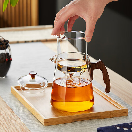 Mesni thickened glass teapot teapot heat-resistant glass teapot wooden handle teapot Kung Fu tea set