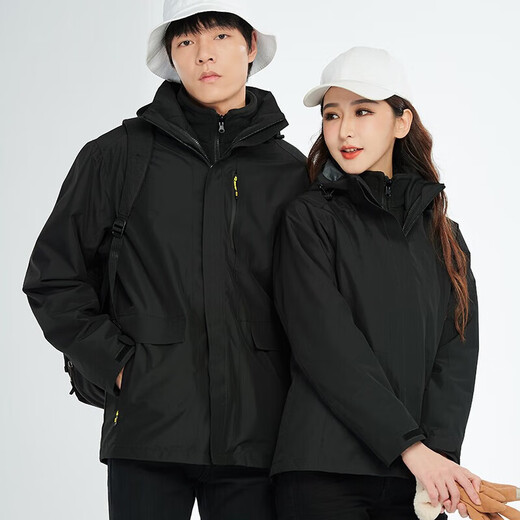 BRELRMON韩版冲锋衣女男防风户外防寒三合一保暖可拆卸滑雪登山服夹克外套 HS12805曜石黑-男 M