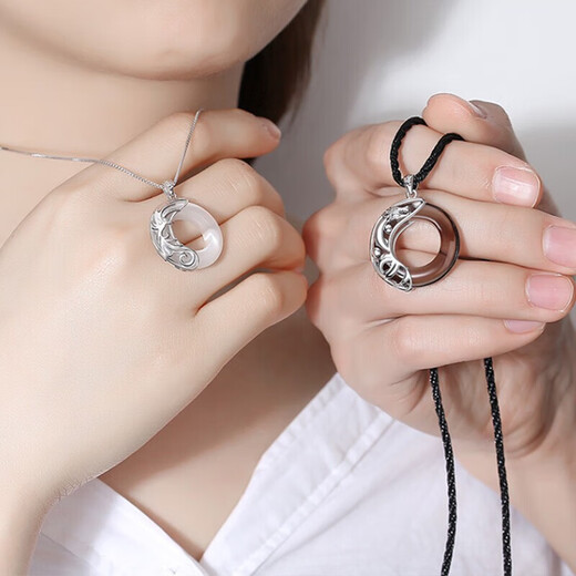 BJYL Peace Buckle Couple Necklace A Pair of Amulets Dragon and Phoenix Pendant Female Ancient Style Valentine's Day Birthday Gift for Boyfriend and Girlfriend Couple