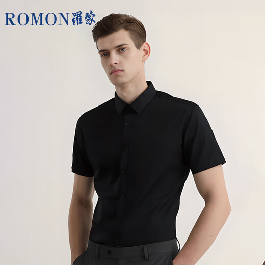 ROMON solid color business professional formal wear men's white shirt work clothes men's short-sleeved shirt men's CS72 white L
