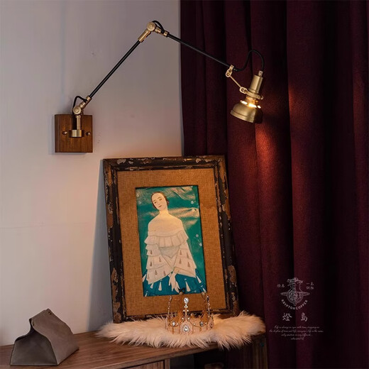 Zhongshuai retro Nordic all-copper bedside wall lamp, simple and stylish multi-functional universal creative industrial style lamp, multi-functional universal wall lamp + socket type