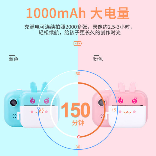 A100% Children's Camera Polaroid 3-12 Years Old Student Toy Printable Color Photo Digital Camera Boy and Girl Birthday Christmas Gift Upgraded Blue Front and Back Dual Camera + Polaroid + 32G