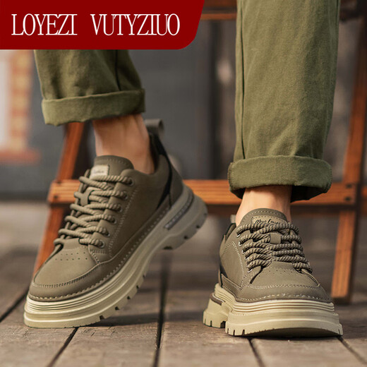 Loyzi Vutyziuo Herrenschuhe 2025 Herbst neue schwarze lässige Lederschuhe Sport dicker alleiniger Schuhe Herrenarbeit Kleidung Low-top Martin Trendy Schuhe Khaki 41