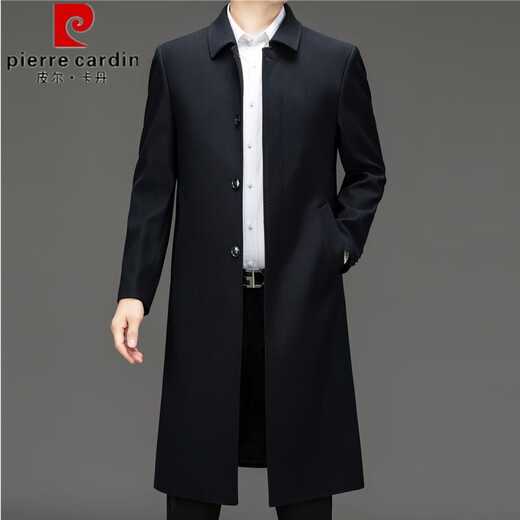 Pierre Cardin spring and autumn knee-length windbreaker for men, middle-aged and elderly dads business casual wool coat black 195XXXXL 185-200Jin Jin equals 0.5 kg