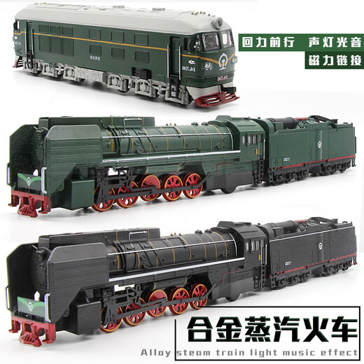 Dongfeng Lokomotive Simulationslegierung Legierung Modell Sound und Licht Return Classical Green Train Internal Combustion Kinder Jungen Spielzeugauto Modellmodell Dampf-Blue