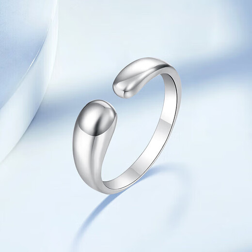 Mengjinyuan Platinum Ring PT950 Water Drop Minimalist Ring Opening Adjustable Gift for Girlfriend’s Birthday