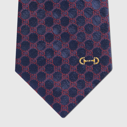 GUCCI Gucci GG silk jacquard tie gift dark blue and red one size