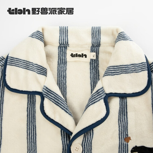 Brutalist Home (tbh) Urban Beast Black Panther Flannel Home Clothes Set Can Be Weared Outside Winter Couple Pajamas Black Panther Flannel Home Clothes Set Dark Blue Stripes XS One Size