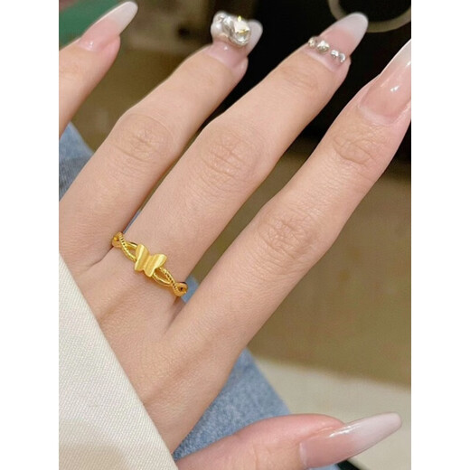 3d hard gold ring new fashion 18K gold female twist ring adjustable simple and versatile butterfly twist ring