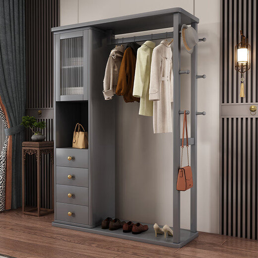 Shaochengke Massivholzbügel Kleiderspiegel integriertes Haus Schlafzimmer Wohnzimmer Kapuze Rack Rack Multifunktion Aufbewahrung Kleidung Rack Walnuss Farbe 120 cm (Paketinstallation)