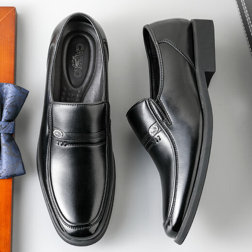 CARTELO crocodile toe-layer cowhide business casual shoes men's round-toe low-top dad shoes leather shoes men 1068 black 41