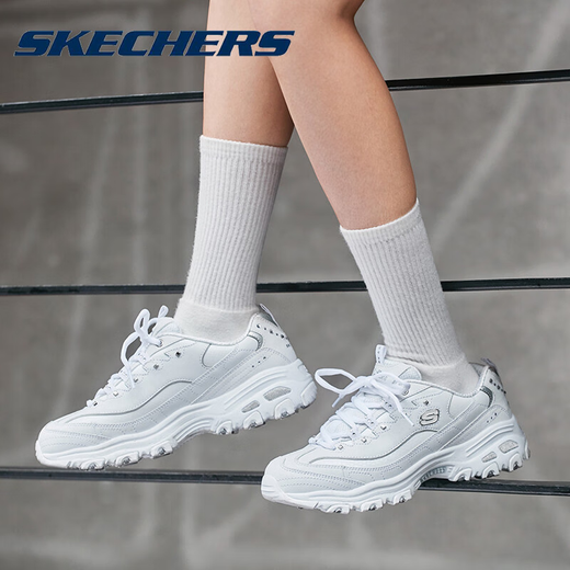 Skechers women's shoes spring new dad shoes female students versatile 2024 new thick-soled casual white shoes white/silver 11979-WSL 35.5