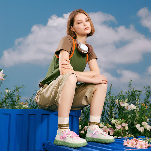 OETZI casual shoes couples new ugly cute canvas shoes with all-match color-blocking thick-soled jelly big head ugly trendy shoes light green/peach red/light blue T24341539 37