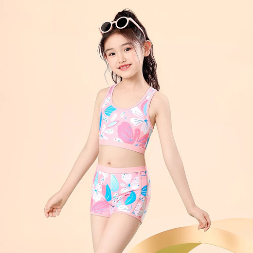 Youyou children's swimsuit girls split sun protection three-piece set 2025 new sweet princess quick-drying swimsuit for middle and large children pink 120 (XL recommended height 110-120cm)