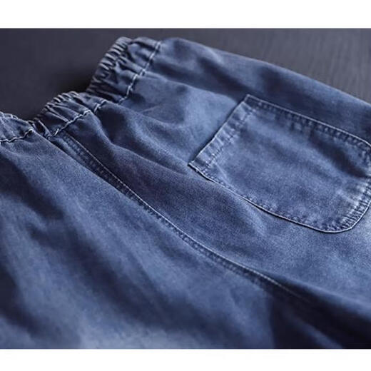 Jeans coupés kexin jeans moyens-jumeaux pour femmes en 2024 rétro littéraire d'été mince jeans patch féminin 1105 pantalon recadré bleu de haute qualité m recommandé 90-105jin [Jin est égal à 0,5 kg] Jin [Jin est égal à 0,5 kg]