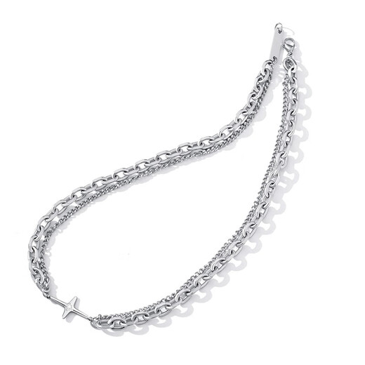 AHK stackable necklace men's trendy titanium steel hip-hop jewelry anniversary birthday gift for boyfriend and husband upgraded electroplating smooth and wear-resistant + four-pointed star square card