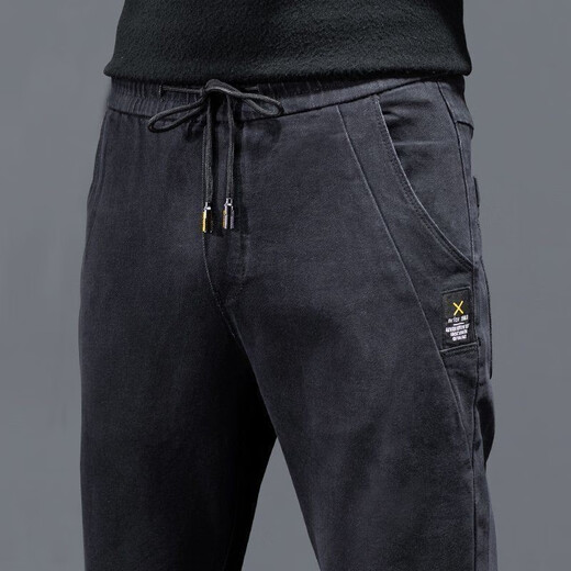Lookout summer jeans men's thin elastic waist jeans men's loose elastic harem pants spring and autumn summer new thin K433 gray [high elastic] L [105-120]
