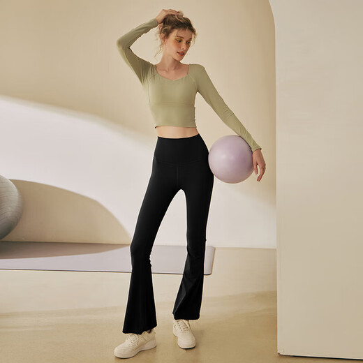 LULU CENTURY Yoga Pants Women's Slightly Raised High Waist Butt Lift Nude Pilates Training Fitness Running Sports Dance Pants Dark Gray Green L