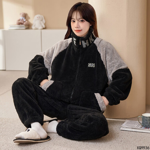 Jinzhiyan Winterkorallen Velvet Großgröße Pyjamas Frauen langärmeliges Flanell Reißverschluss plus Fett Plus-Größe Fett MM200jin [Jin entspricht 0,5 kg] Home Clothing XQ9934 vertikaler Bärenkette Velvet größere Version XL [140-160jin [Jin gleich 0,5 kg]]]]]
