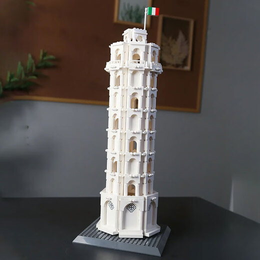 WANGE building blocks Chinese ancient building model mortise and tenon adult three-dimensional puzzle decoration cultural and creative souvenir gift ornaments Italian Leaning Tower of Pisa 5214 [1390 pieces]