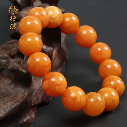 Xingshen raw amber beeswax 10-16mm chicken fat yellow round beads bracelet for men and women, single circle beads, one thing, one certificate, 13+mm 15-16 pieces, suitable for hand circumference 17-18cm