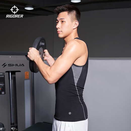 Zhizhe Compression Vest Men's Sports Basketball Training Running Breathable Quick-Drying Tight Fitness Clothing Pure Black XL
