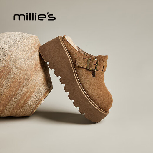妙丽雪地靴女厚底增高加绒包头时尚潮流勃肯鞋2025冬季新款 驼色 37 (235mm) 标准码