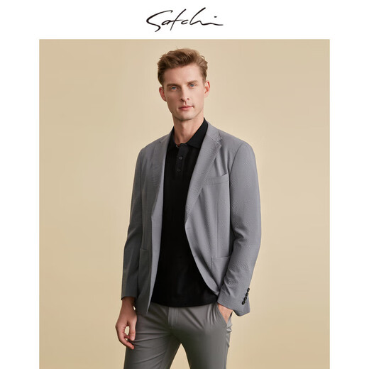 Shachi Dünne Wolle Mulberry Seidengeschäft Herrenanzug Jacke Herren Mikro-Foam Blumenstil Western Sommer Dünnstil-Medium grau 52