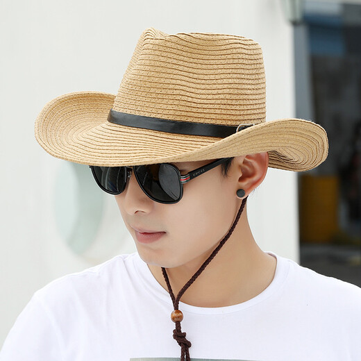 Baijichuan Hat Men's Summer Sun Hat Sun Protection Sun Hat Outdoor Fishing Hat Men's Korean Straw Hat Travel Beach Hat Khaki Belt Style One Size (58-60cm)