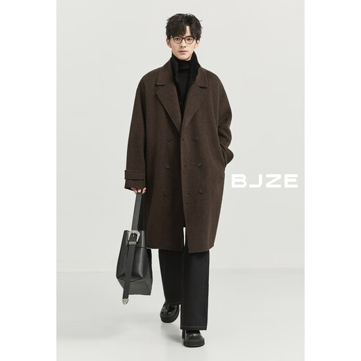 Earl Zall fake two-piece all-wool double-sided woolen coat men's medium-length commuter coat wilderness Maillard 2024 autumn and winter new style Night Frost Gray S 165