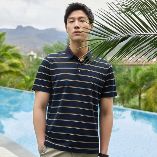 YOUNGOR short-sleeved POLO shirt men's lapel flat machine collar contains mulberry silk fine high quality POLO shirt new product dark green L