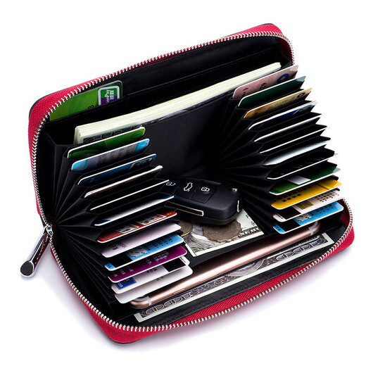 Danish vanlemn anti-theft brushing large capacity card bag anti-demagnetization large wallet men's mobile phone passport bag multi-function storage card bag handbag women's card bag red large wallet [can hold two passports]