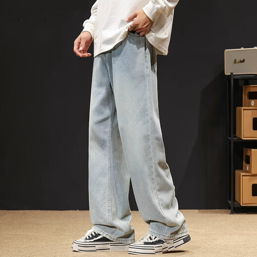 
FOG SKY American retro jeans men's summer trendy brand straight-leg pants loose casual wide-leg pants men XY-NZK8374 blue XL (recommended 130-145 Jin [Jin equals 0.5 kg])