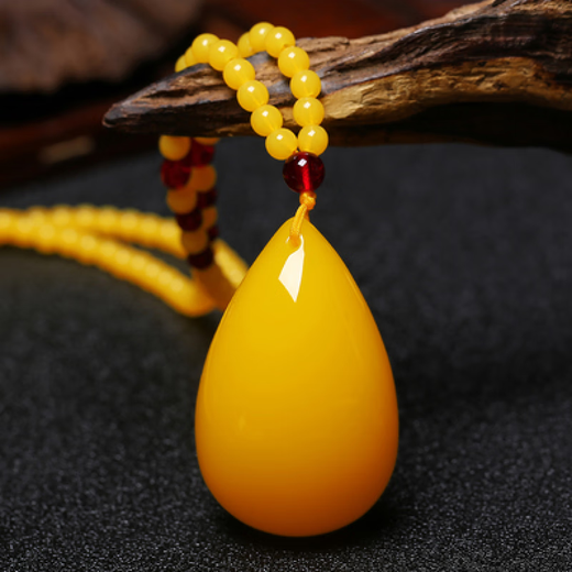 Fat Donglai's same style beeswax pendant top chain old water drop chicken fat yellow amber men's and women's long sweater chain couple pendant 1# water drop beeswax buy two + one