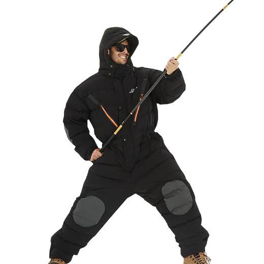 Wind Hunter Fishing Suit Winter Men's Windproof, Rainproof, Warm and Coldproof Ice Fishing Outdoor Water-Repellent Sea Fishing Jumpsuit Down Jacket Black Arctic Goose Down Jumpsuit 2XL