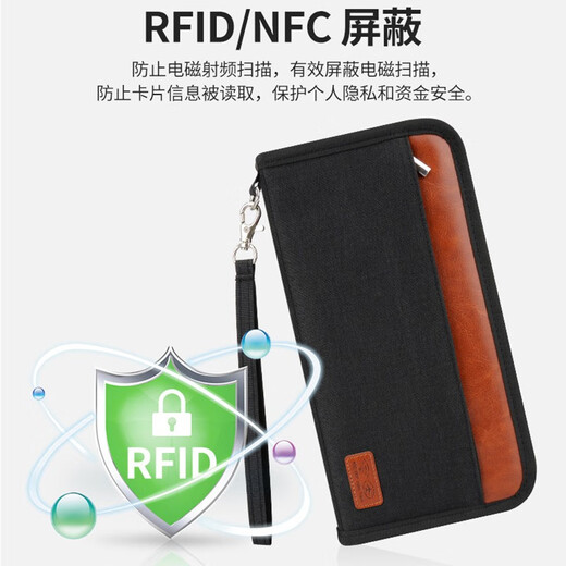 Sky Forest Passport Bag Travel Document Storage Ticket Clip RFID Card Bag Multi-function Zipper Passport Clip Black