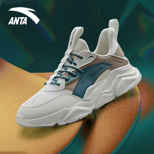 安踏（ANTA）男鞋运动鞋2025官方新款复古潮流跑步鞋休闲老爹鞋子 象牙白/亚麻灰/深苔藓绿 42