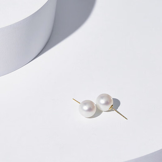Tahitian 18K gold freshwater pearl earrings, 8-9mm bright white pearl earrings, versatile for commuting, gift to wife