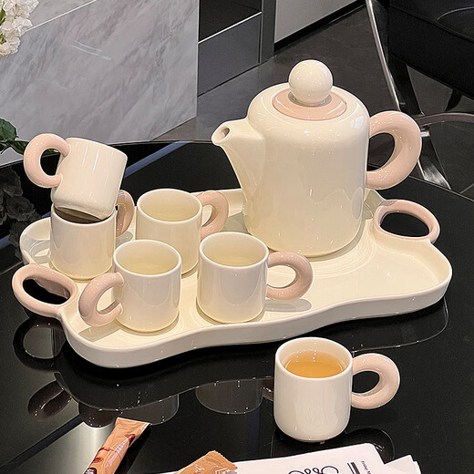 Manguangguang Ceramic Water Cup Set Home Living Room High-end Kettle Cup Set Light Luxury Housewarming Tea Set Tea Cup Complete Set Ceramic Water Set (kettle + tray + 6 cups)