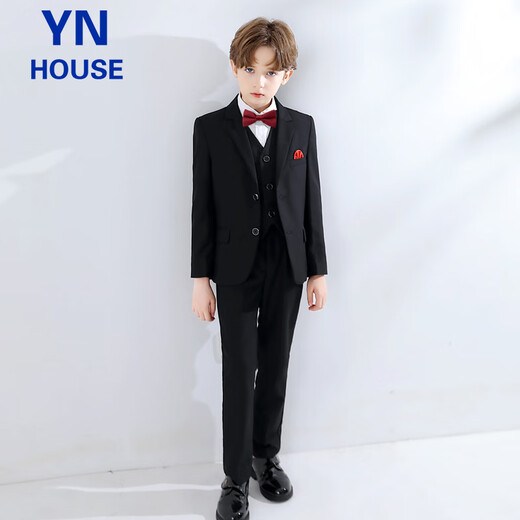 衣诺坊儿童西服套装演出服黑色西装男童主持人礼服 黑色套装  140码