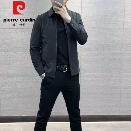 Pierre Cardin high quality 2025 spring and summer men's solid color zipper casual jacket lapel business casual jacket top new product 4314# black XL 130-150Jin Jin equals 0.5 kg