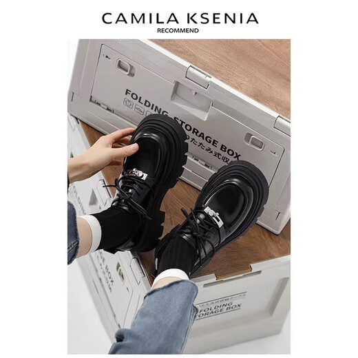 CAMILA KSENIA brand small leather shoes for women 2025 new fashion genuine leather autumn versatile thick-soled loafers British style single shoes black 36