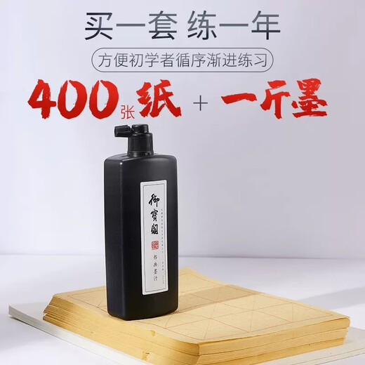 Yubao Pavilion Four Treasures Brush Set for Beginners for Primary School Students Calligraphy Brush Ink Paper Inkstone Felt Inkstone with Cover Copybook Water Writing Cloth Pen Holder Ink Disc Brush Practice Paper Standard 21-piece Set