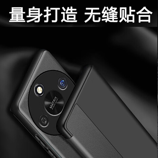 爱米森 荣耀x60pro手机壳翻盖智能皮套荣耀x60GT保护套全包荣耀x60防摔耐磨高档纯素皮仿真皮 黑色-全包丨真素皮 【荣耀X60】直屏版