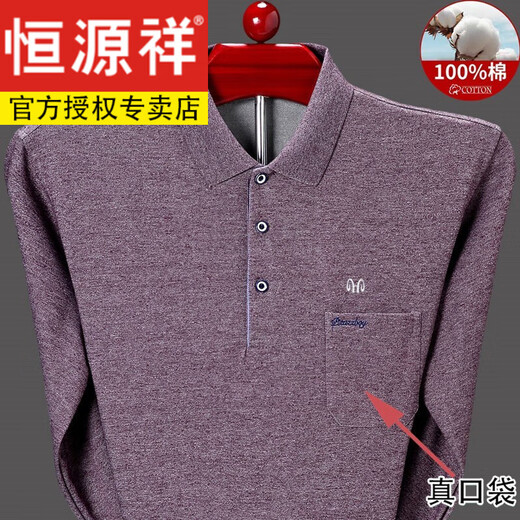 Hengyuanxiang coton pur t-shirt long à manches longues printemps, automne et hiver plus chemise de base de polo à revers en velours et âgé de l'âge moyen et âgé réel de poche Top nzc1098 * T938 Gray 175 / xl [recommandé 140-160jin [Jin est égal à 0,5 kg]]]