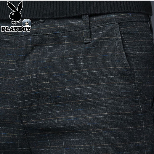 花花公子（PLAYBOY）【两条装】休闲裤男男士格子西装裤修身裤子商务休闲正装百搭长裤 688黑色+688灰色 29
