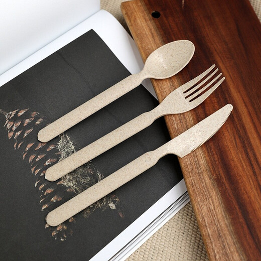 Shenfu disposable spoons and forks, biodegradable tableware, individually packaged wheat straw knife, soup spoon, restaurant spoon, single package of 100 pieces, biodegradable S170 spoon