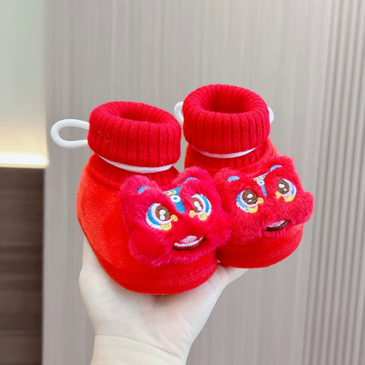 Midur Baby Stufe Baumwollschuhe rot 100-Tage-Jahr alte chinesische Neujahrsbabyweiche Socken Schuhe Löwen Tiger Kopfschuhe verdickte Samt warme rote Wolke Tiger (rote Schraubenstiefel) 11 innere Länge 10,5 cm (s empfohlen 0-5 Monate)