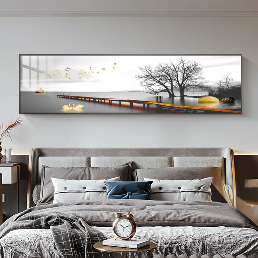 
Aohan modern light luxury bedside painting bedroom master bedroom background wall decoration painting living room horizontal version warm and warm atmospheric wall painting JD12243 Xianlu looking at the moon 135*35cm crystal porcelain aluminum alloy black frame